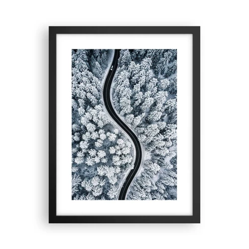 Poster in black frame - Through Wintery Forest - 30x40 cm