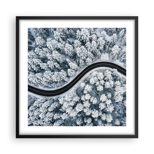 Poster in black frame - Through Wintery Forest - 50x50 cm