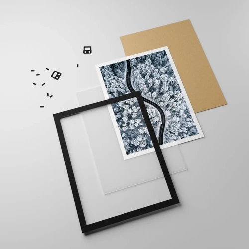 Poster in black frame - Through Wintery Forest - 50x70 cm