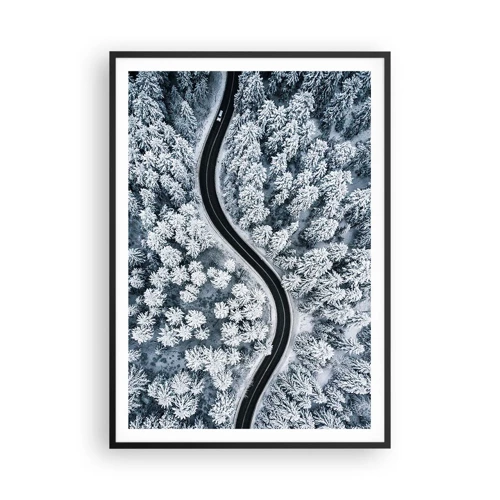 Poster in black frame - Through Wintery Forest - 70x100 cm