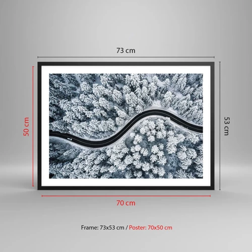 Poster in black frame - Through Wintery Forest - 70x50 cm