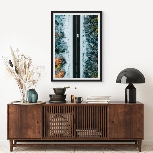 Poster in black frame - Through a Wintery Forest - 40x50 cm