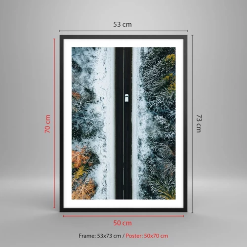 Poster in black frame - Through a Wintery Forest - 50x70 cm