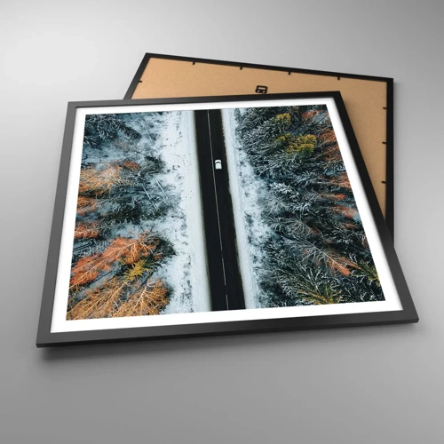 Poster in black frame - Through a Wintery Forest - 60x60 cm