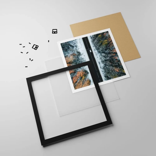 Poster in black frame - Through a Wintery Forest - 60x60 cm