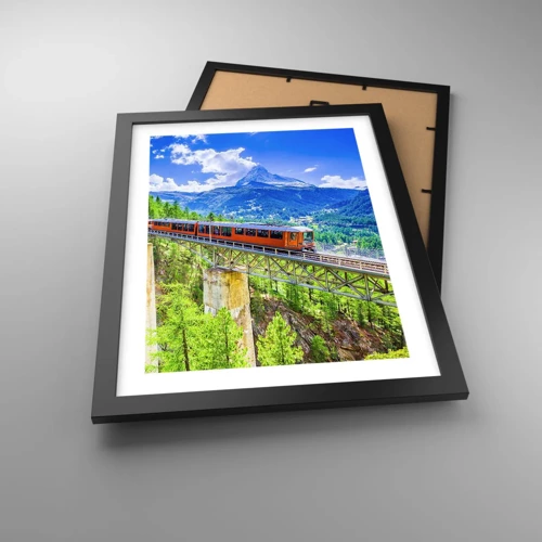 Poster in black frame - Train Through the Alps - 30x40 cm