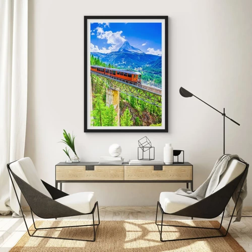 Poster in black frame - Train Through the Alps - 40x50 cm