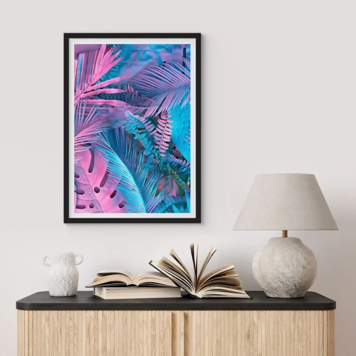 Poster in black frame - Tropics in Pink and Blue - 50x70 cm