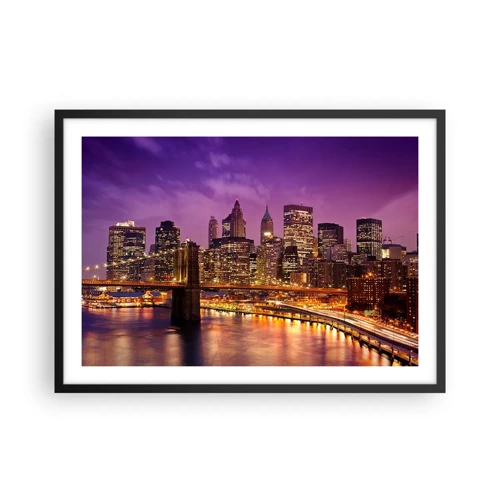 Poster in black frame - Violet and Gold Manhattan - 70x50 cm