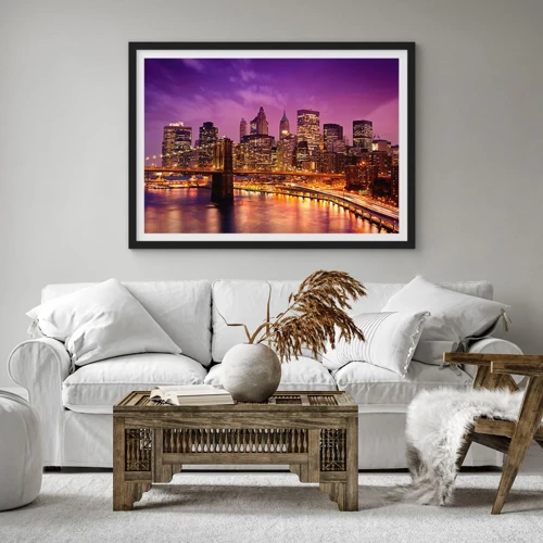 Poster in black frame - Violet and Gold Manhattan - 70x50 cm