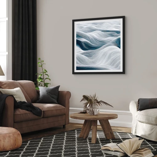 Poster in black frame - White and Blue Waves - 30x30 cm