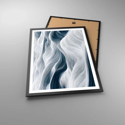 Poster in black frame - White and Blue Waves - 50x70 cm