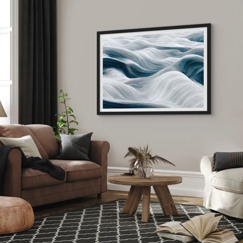 Poster in black frame - White and Blue Waves - 70x50 cm