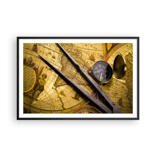 Poster in black frame - With a Compass through the Seas - 91x61 cm