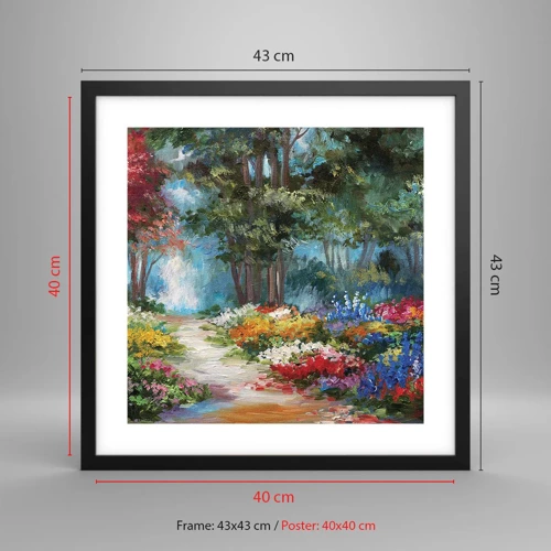 Poster in black frame - Wood Garden, Flowery Forest - 40x40 cm