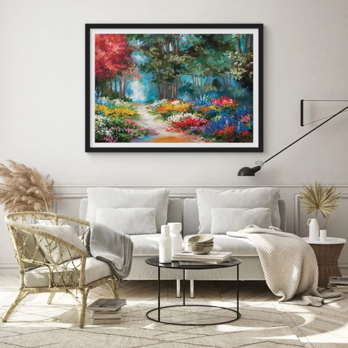 Poster in black frame - Wood Garden, Flowery Forest - 70x50 cm