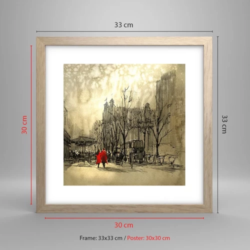 Poster in light oak frame - A Date in London Fog - 30x30 cm