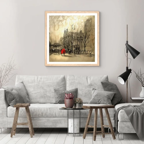 Poster in light oak frame - A Date in London Fog - 40x40 cm