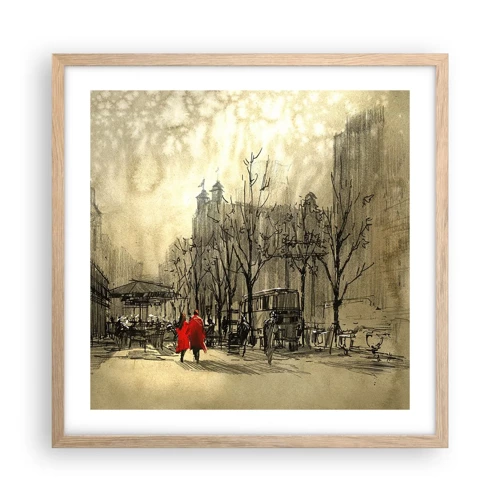 Poster in light oak frame - A Date in London Fog - 50x50 cm