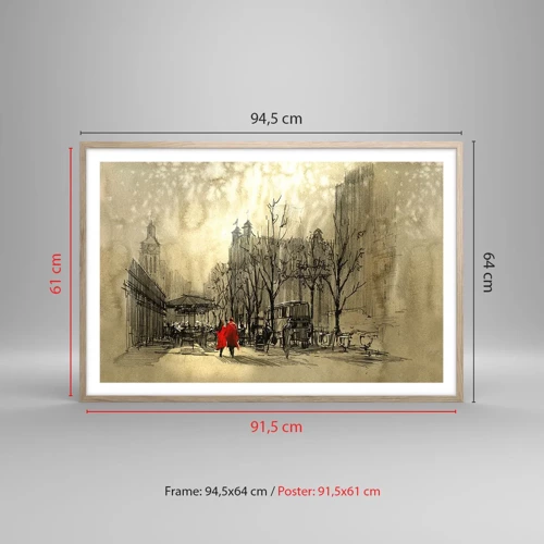 Poster in light oak frame - A Date in London Fog - 91x61 cm