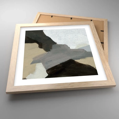 Poster in light oak frame - Abstract: Crossroads of Grey - 30x30 cm