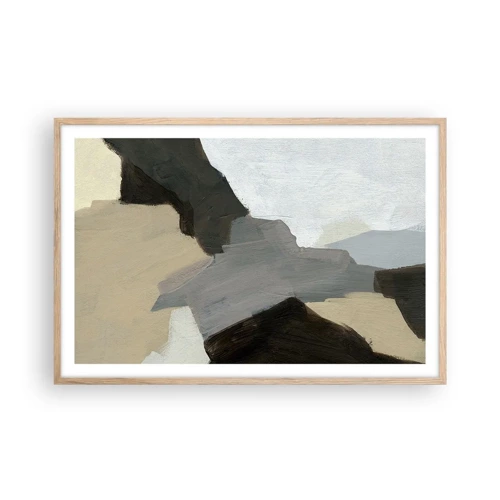 Poster in light oak frame - Abstract: Crossroads of Grey - 91x61 cm