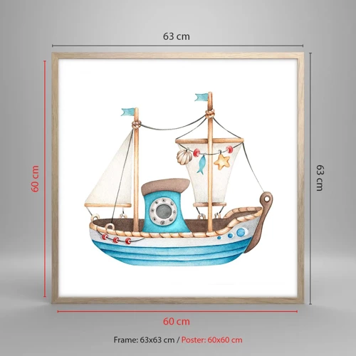 Poster in light oak frame - Ahoy, Adventure! - 60x60 cm