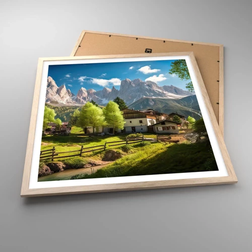 Poster in light oak frame - Alpine Idyll - 60x60 cm