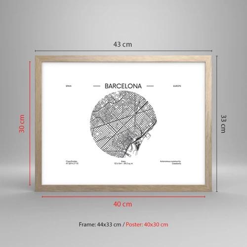 Poster in light oak frame - Anatomy of Barcelona - 40x30 cm