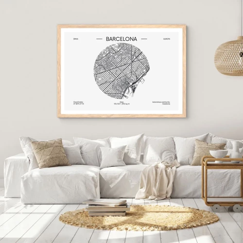 Poster in light oak frame - Anatomy of Barcelona - 40x30 cm