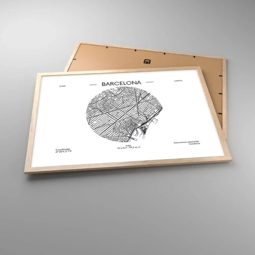 Poster in light oak frame - Anatomy of Barcelona - 70x50 cm