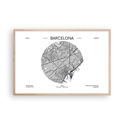 Poster in light oak frame - Anatomy of Barcelona - 91x61 cm