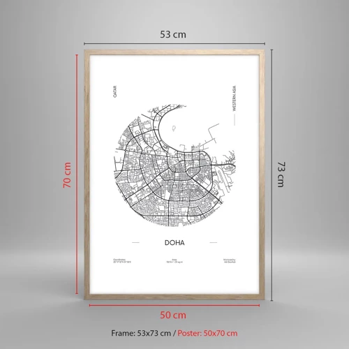 Poster in light oak frame - Anatomy of Doha - 50x70 cm