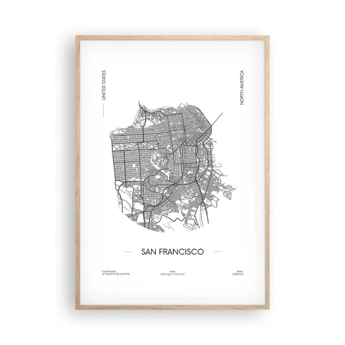 Poster in light oak frame - Anatomy of San Francisco - 70x100 cm