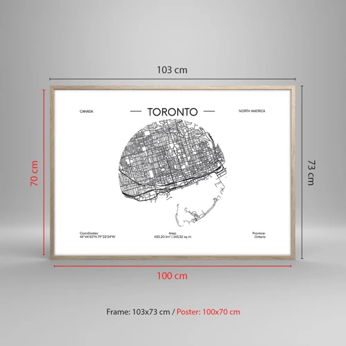 Poster in light oak frame - Anatomy of Toronto - 100x70 cm