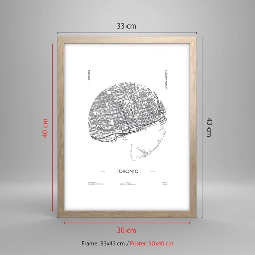 Poster in light oak frame - Anatomy of Toronto - 30x40 cm