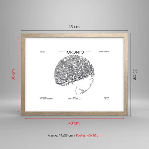 Poster in light oak frame - Anatomy of Toronto - 40x30 cm