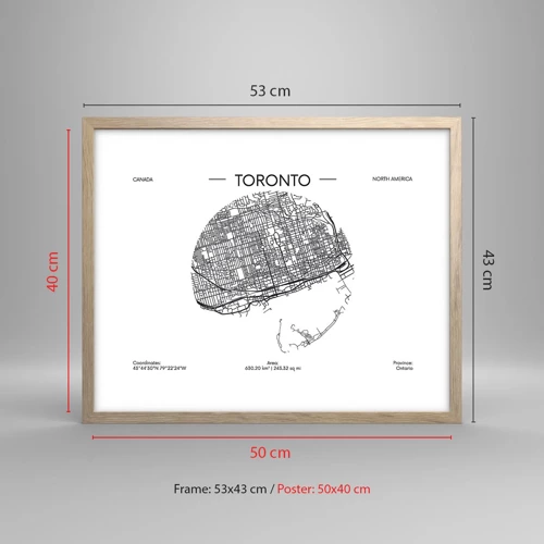 Poster in light oak frame - Anatomy of Toronto - 50x40 cm