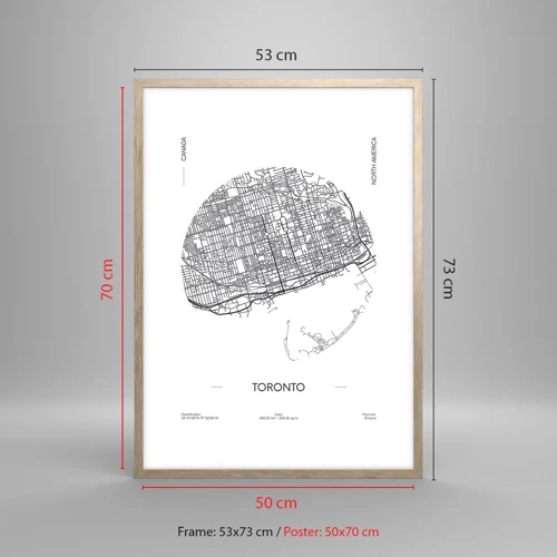 Poster in light oak frame - Anatomy of Toronto - 50x70 cm