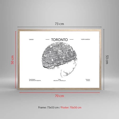 Poster in light oak frame - Anatomy of Toronto - 70x50 cm