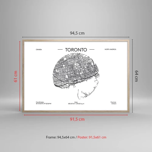 Poster in light oak frame - Anatomy of Toronto - 91x61 cm