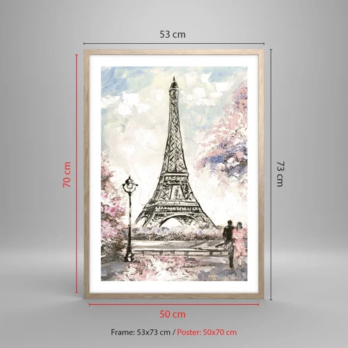 Poster in light oak frame - April Walk in Paris - 50x70 cm