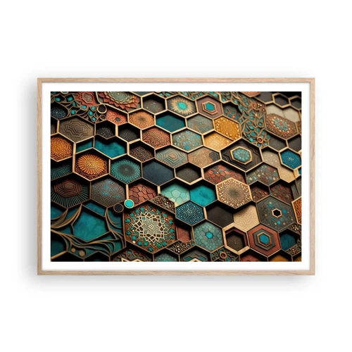 Poster in light oak frame - Arabic Ornaments - Variation - 100x70 cm