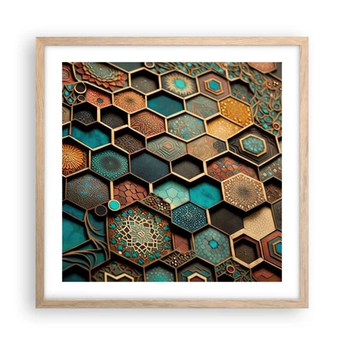 Poster in light oak frame - Arabic Ornaments - Variation - 50x50 cm
