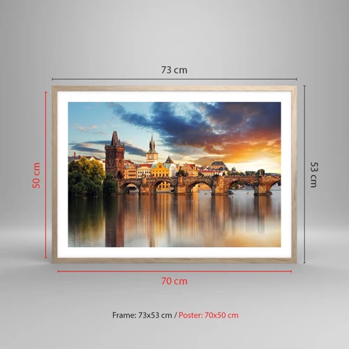 Poster in light oak frame - Beautiful Prague - 70x50 cm