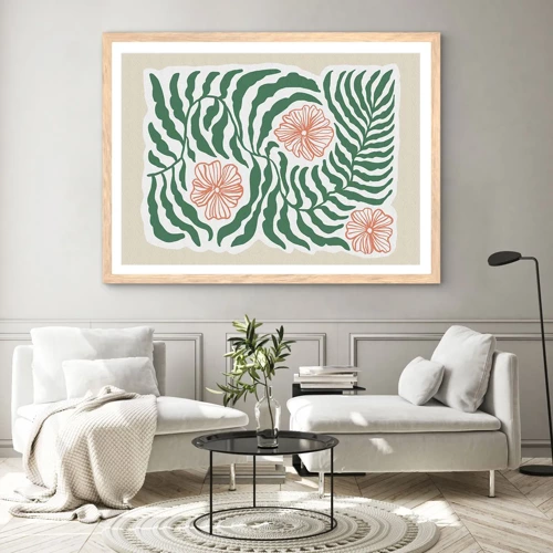 Poster in light oak frame - Blossoming in Green - 91x61 cm