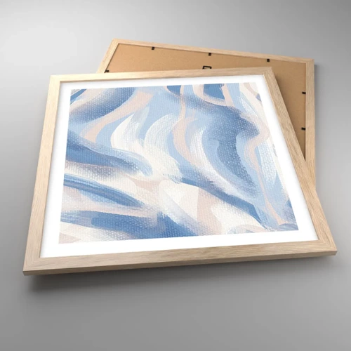 Poster in light oak frame - Blue Waves - 40x40 cm