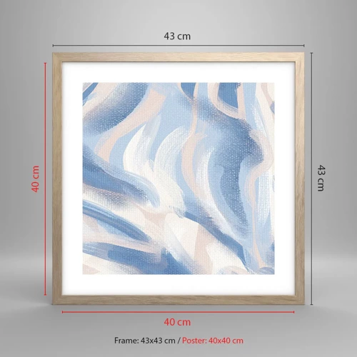 Poster in light oak frame - Blue Waves - 40x40 cm