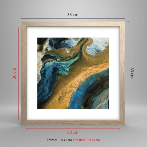 Poster in light oak frame - Blue -Yellow - Mutal Influences - 30x30 cm