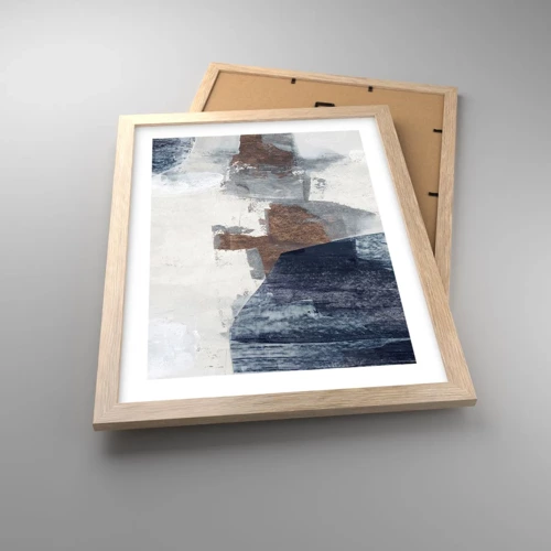 Poster in light oak frame - Blue and Brown Shapes - 30x40 cm